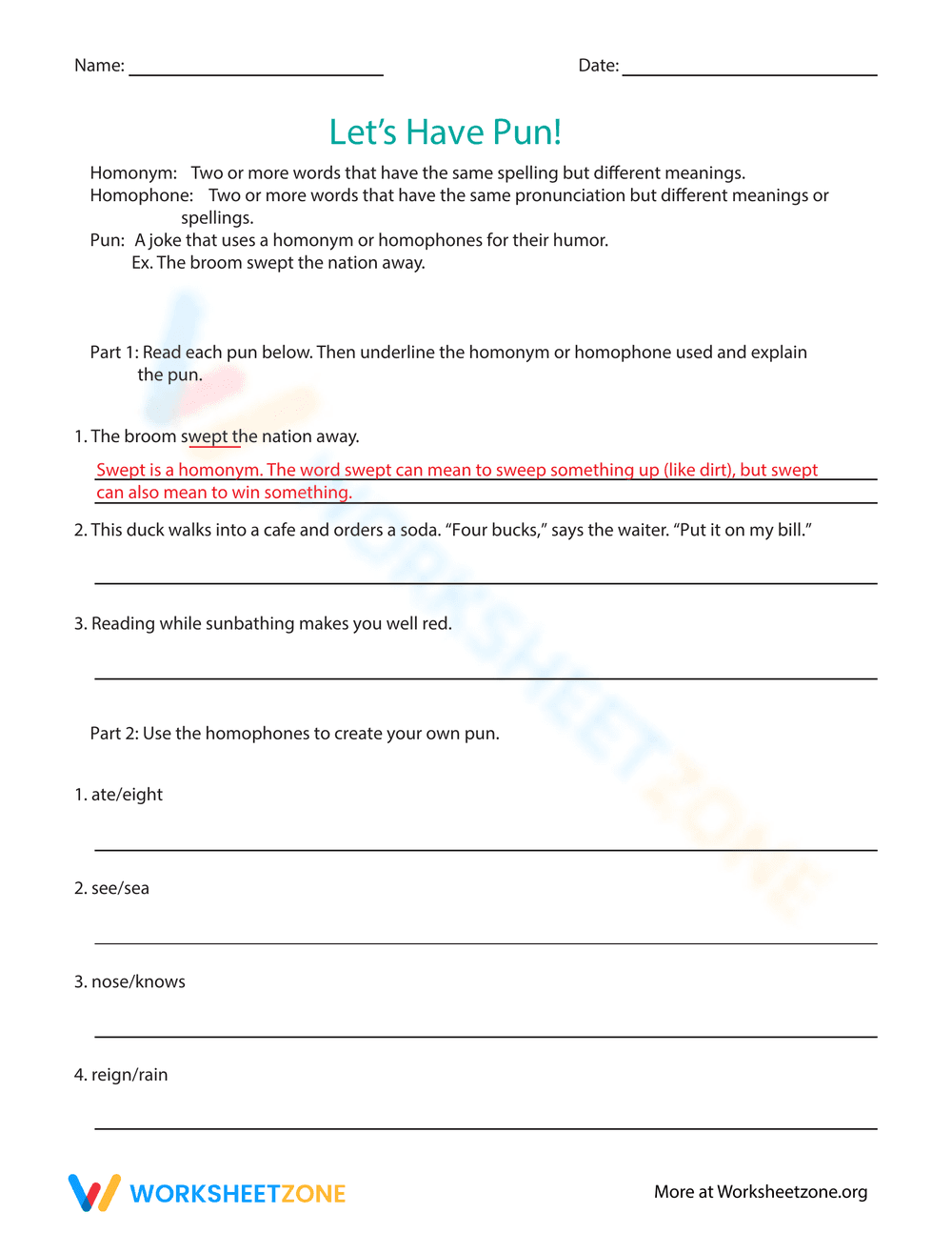 Let's Have Pun Worksheet - Page 1