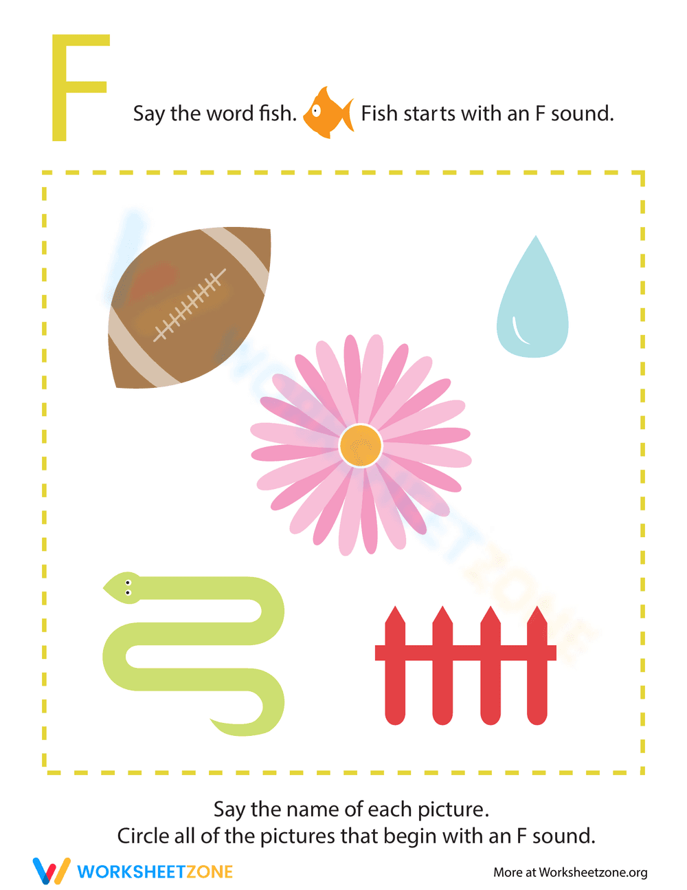 Letter Sounds 'F' Worksheet for Pre-K - Page 1