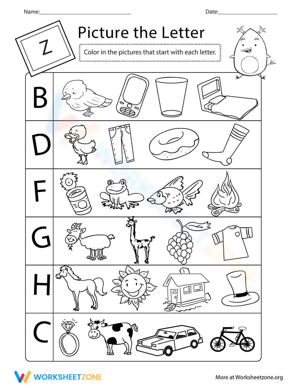 Picture the Letter Worksheet - Page 1
