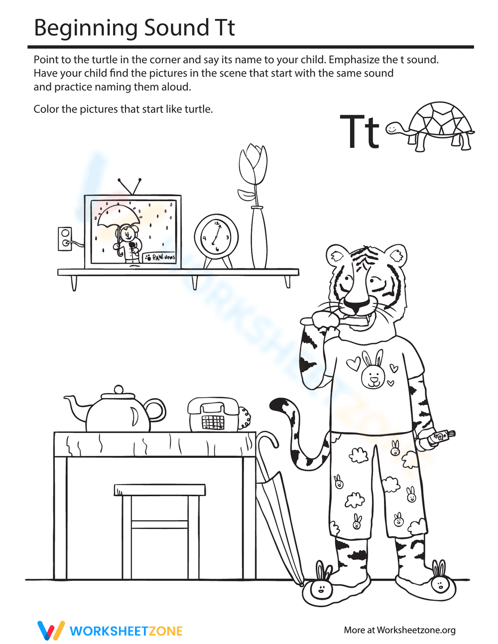 Turtle Beginning Sounds Coloring Activity - Page 1