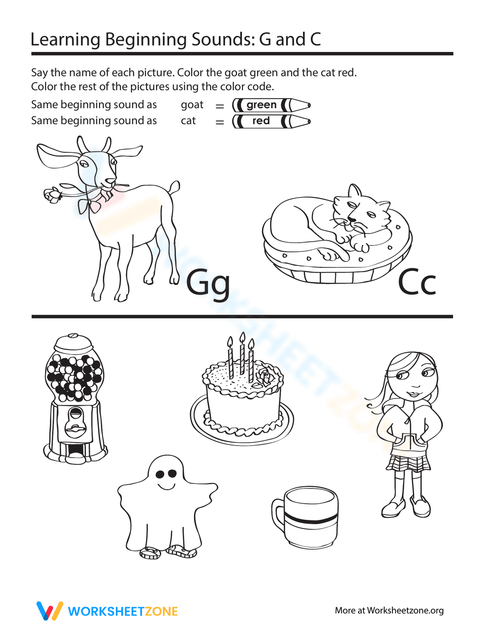 G & C Beginning Sounds Worksheet - Page 1
