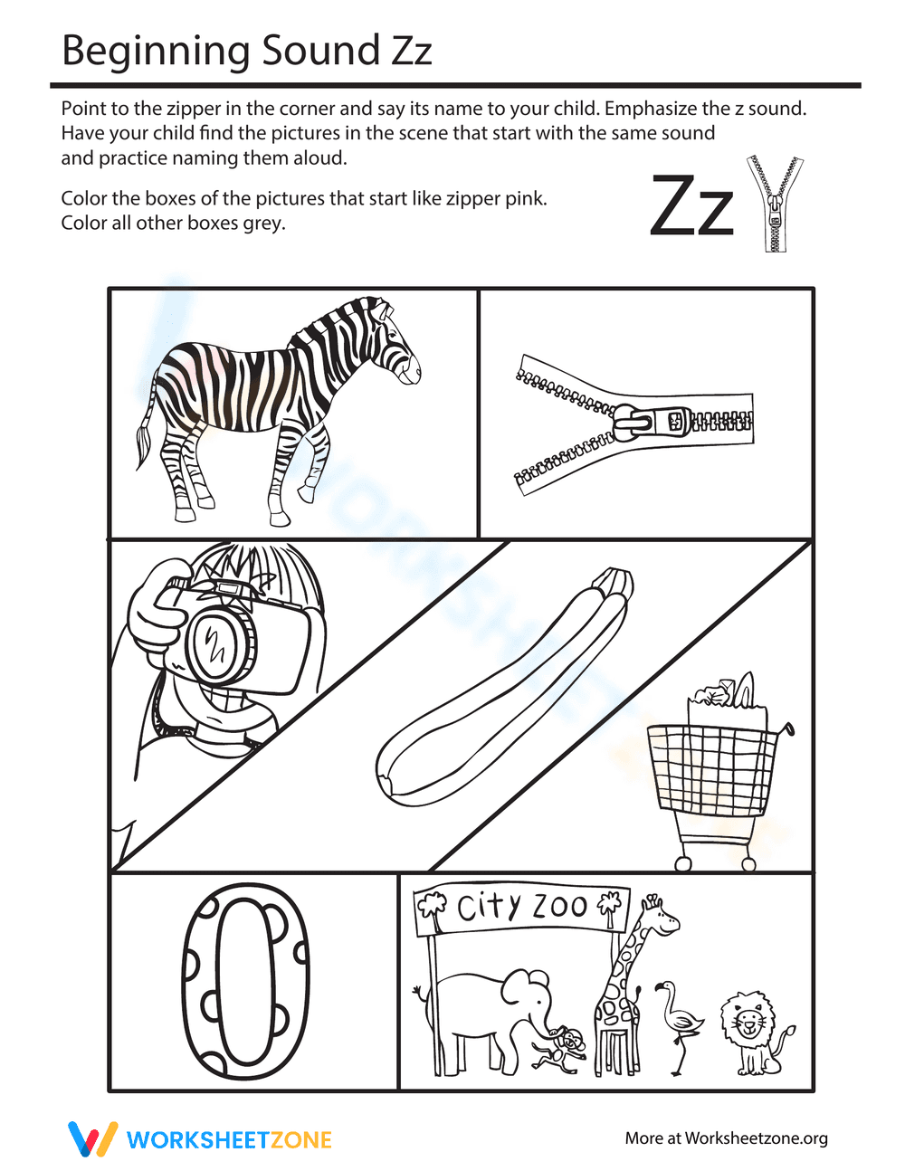 Coloring Beginning Sounds: Zoo Edition - Page 1