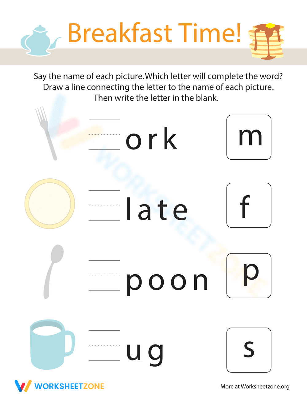 Fill the Blanks: Breakfast for Kindergarten - Page 1