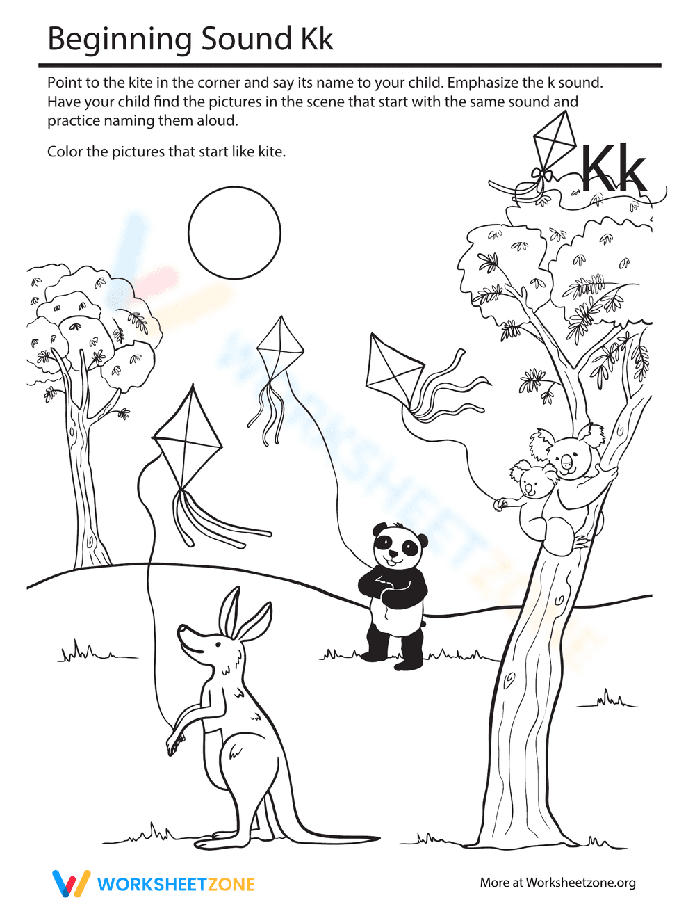 Coloring Beginning Sounds: Kite Edition - Page 1