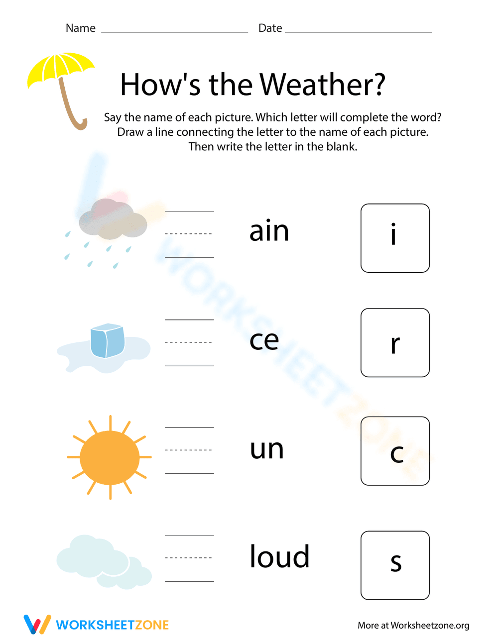 Weather Fill the Blanks for Kindergarten - Page 1