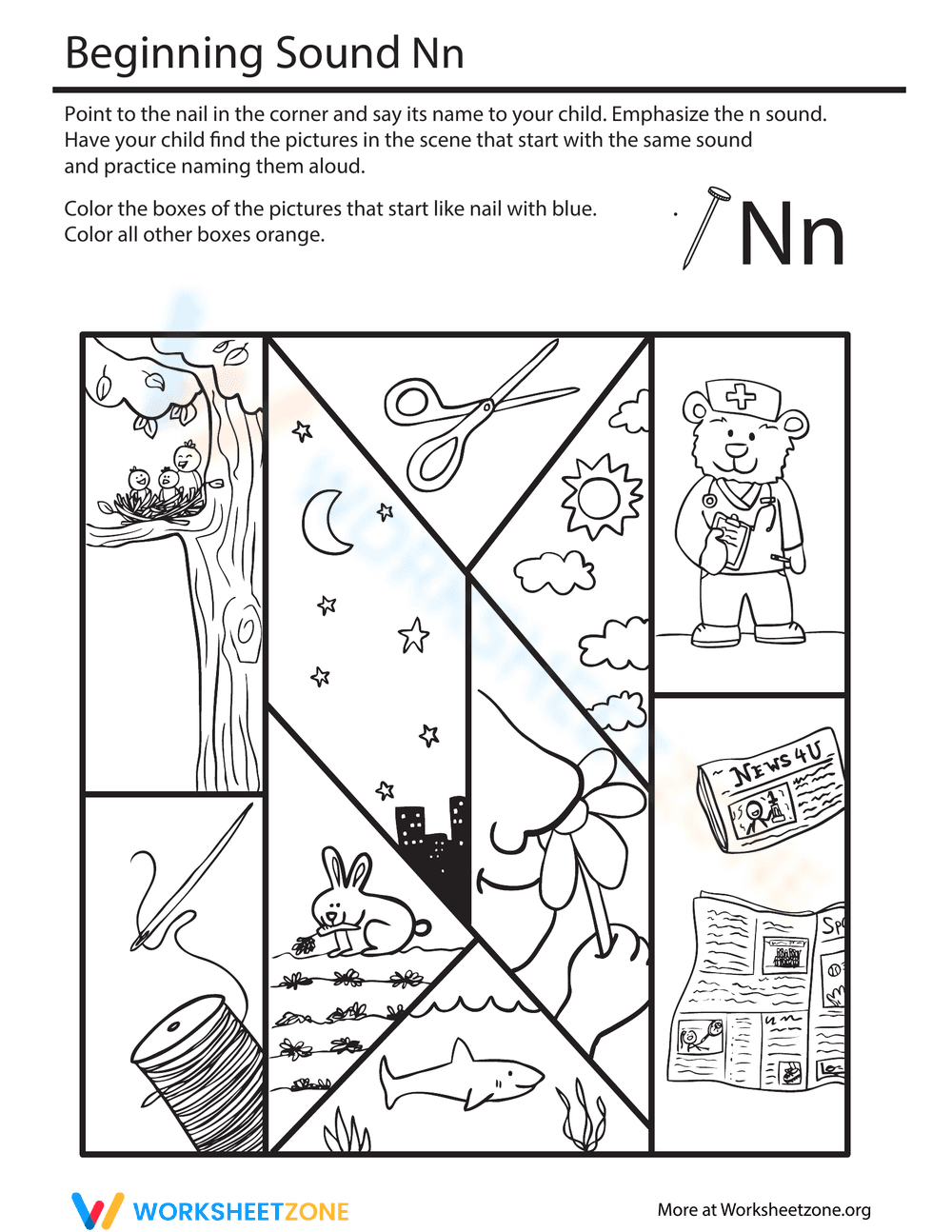 Preschool Beginning Sounds — Printable No-Prep Worksheet - Page 1