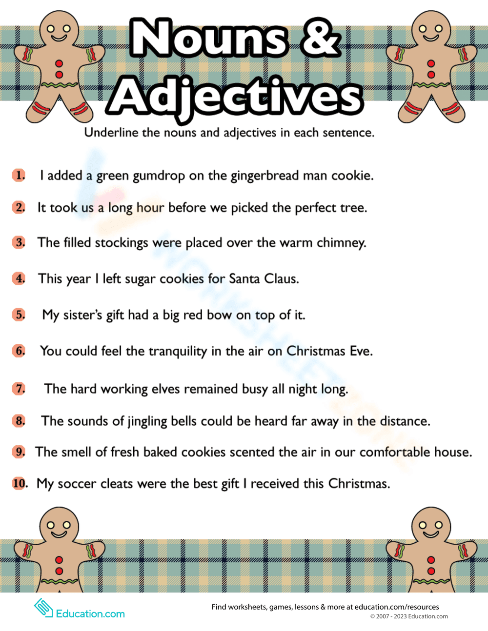 Christmas Grammar Worksheet - Set 4 - Page 1