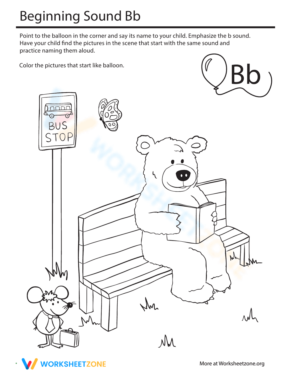 Beginning Sounds Coloring: Sounds Like Balloon - Page 1