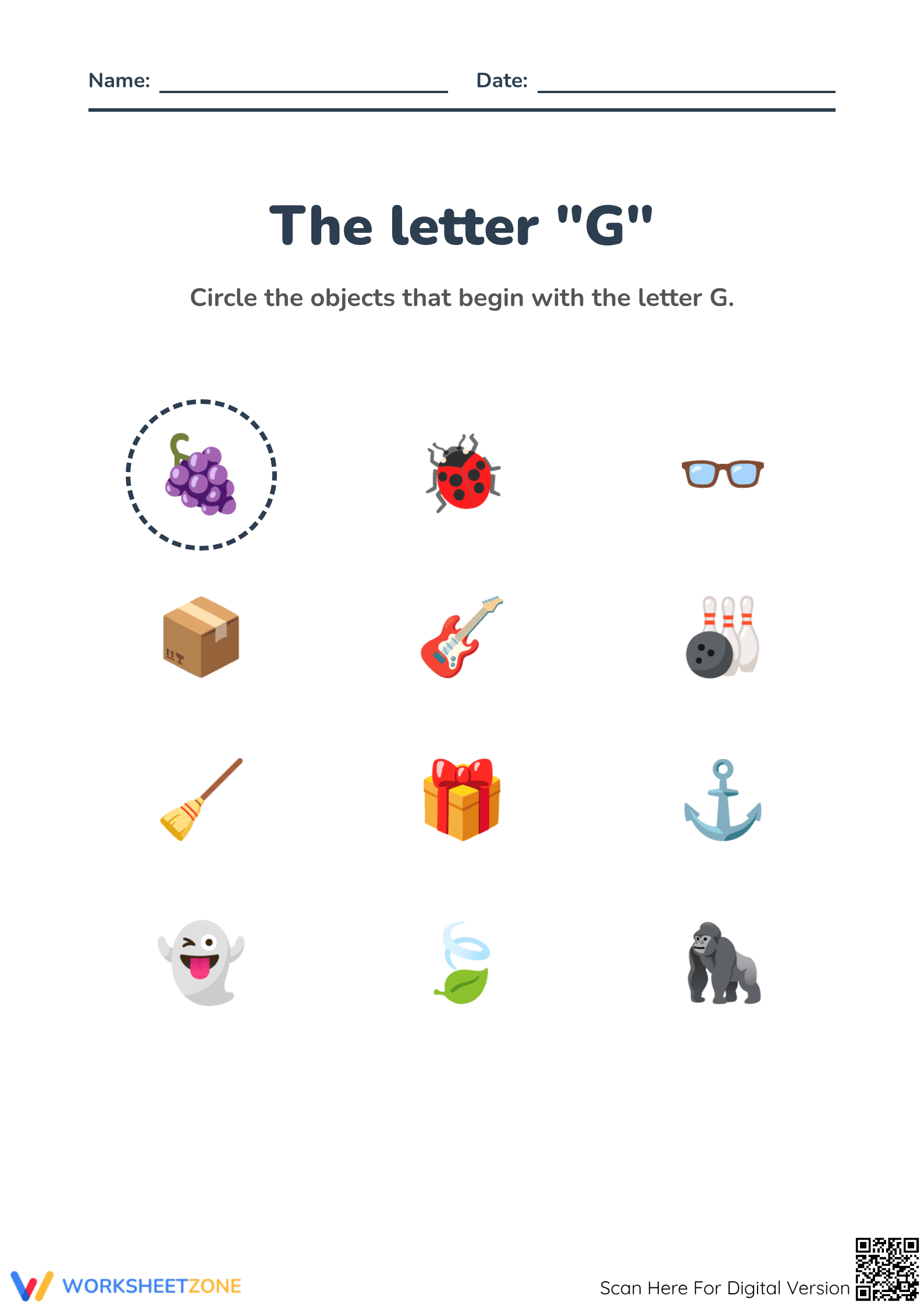 Printable Letter G Beginning Sounds Worksheet | Pre-K - Page 1