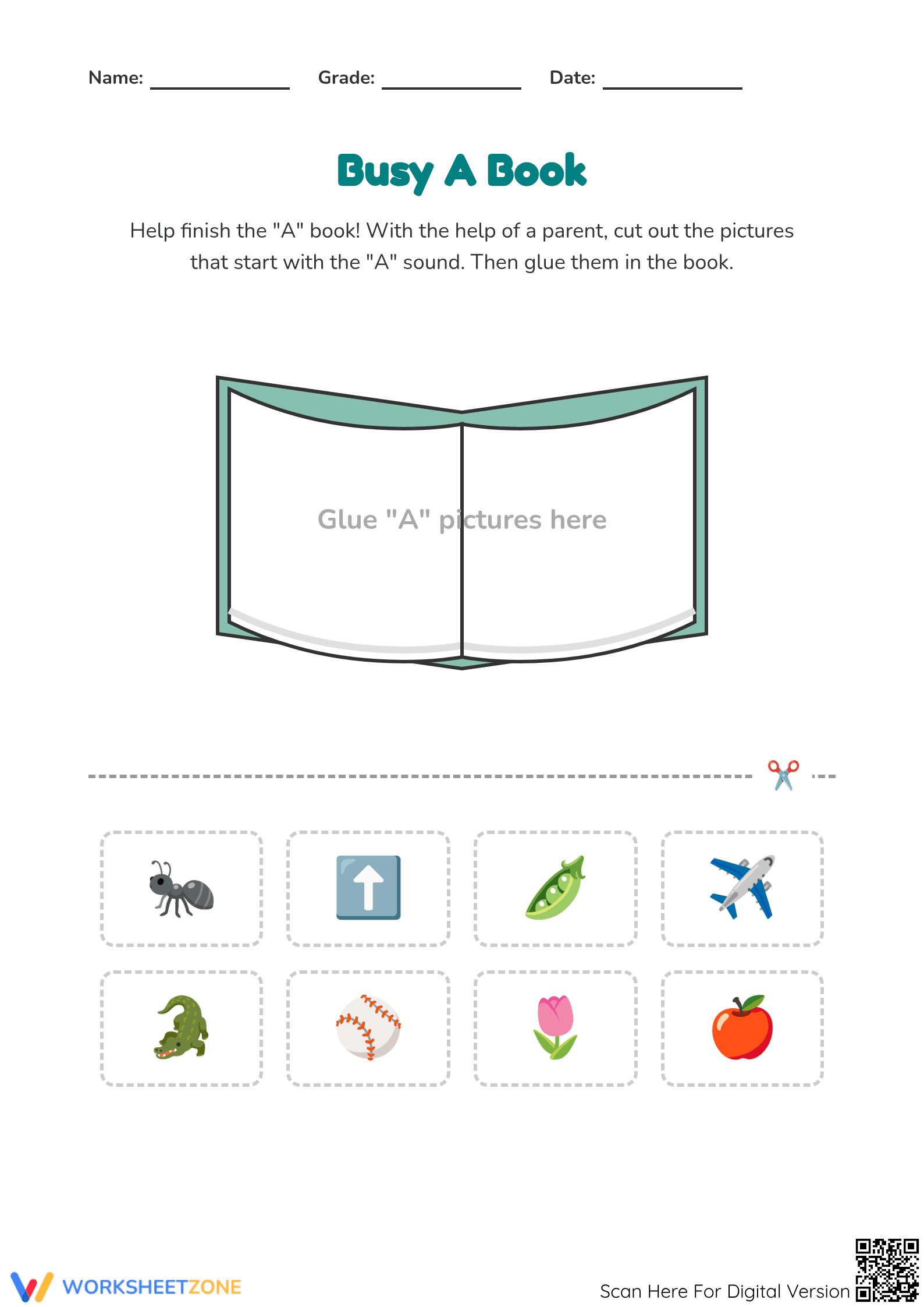 Letter A Beginning Sounds Worksheet | Essential Kindergarten - Page 1