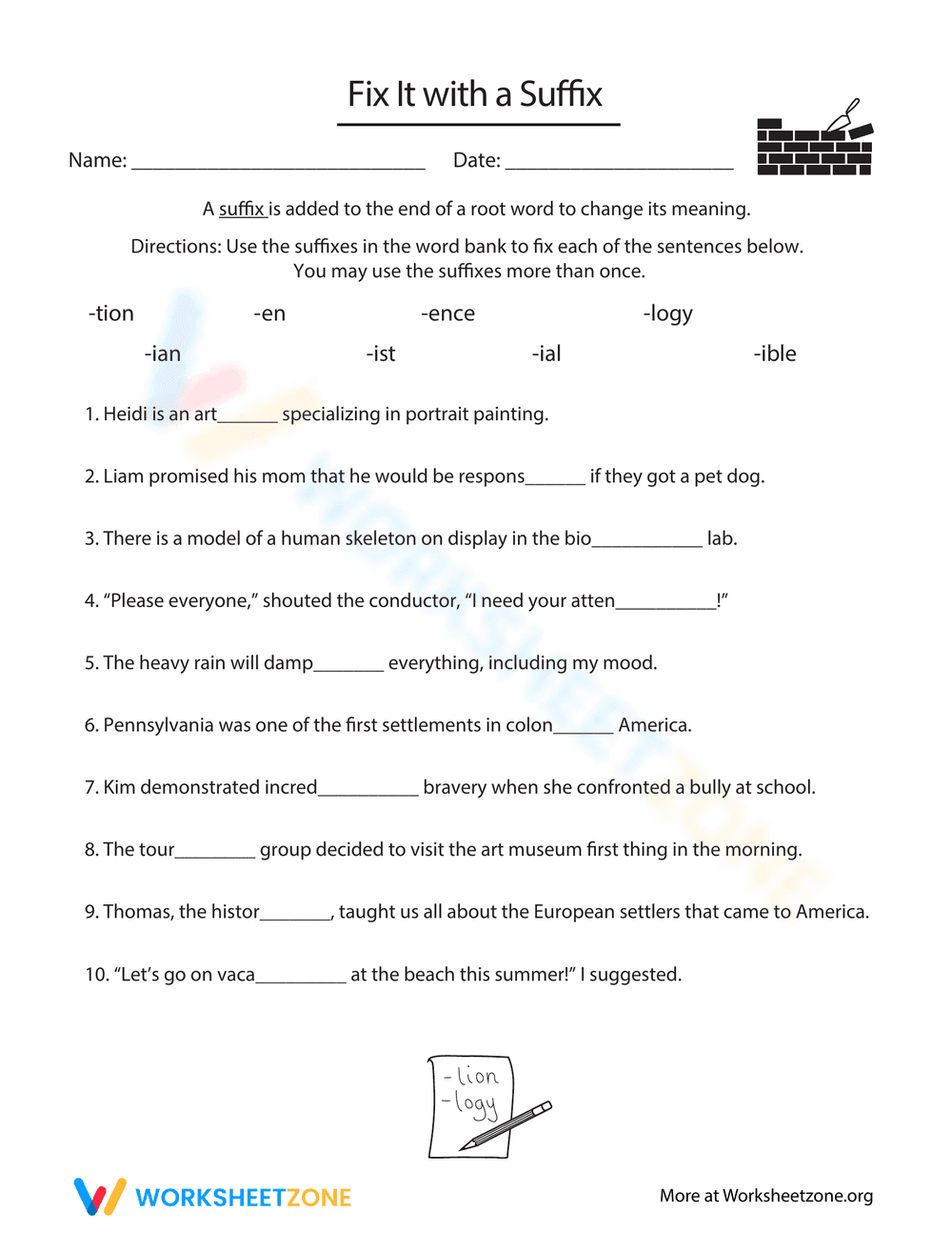 Fix It with a Suffix: Word Building - Page 1
