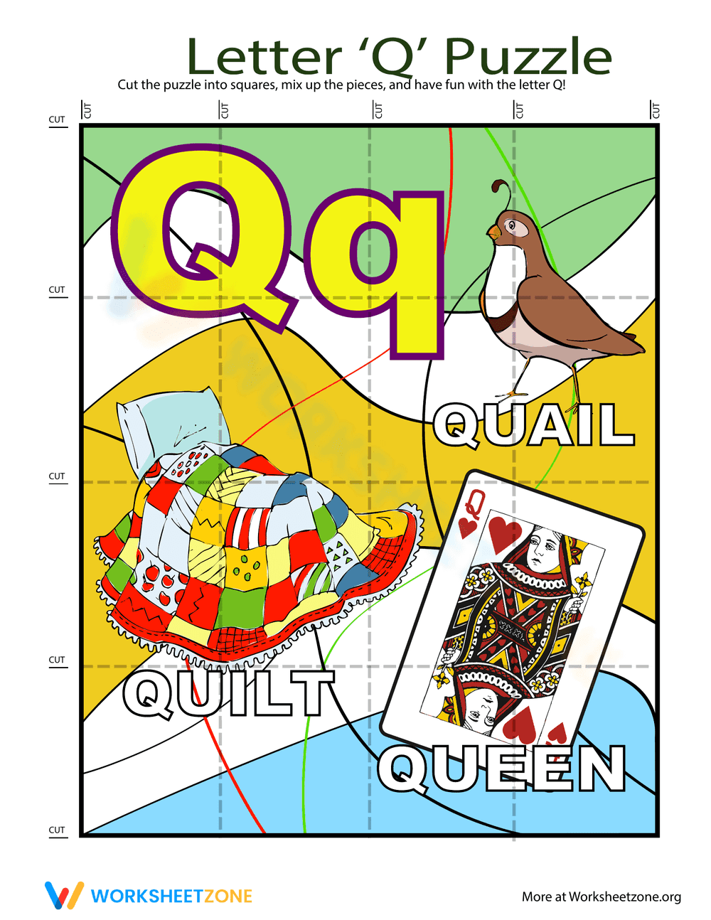 Letter Puzzle: Q Worksheet - Page 1