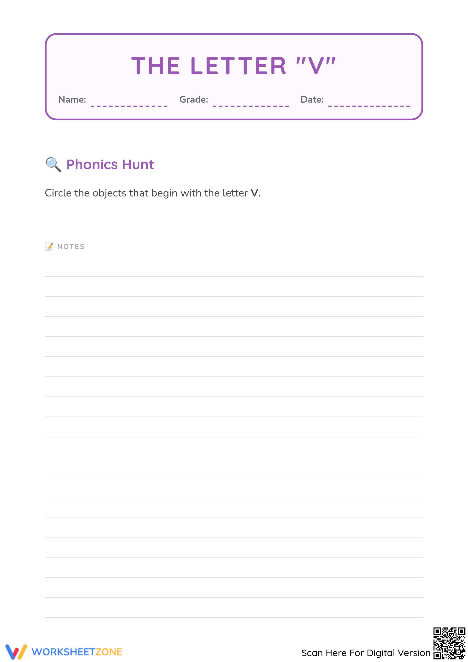 Preschool Letter V — Printable No-Prep Worksheet - Page 1
