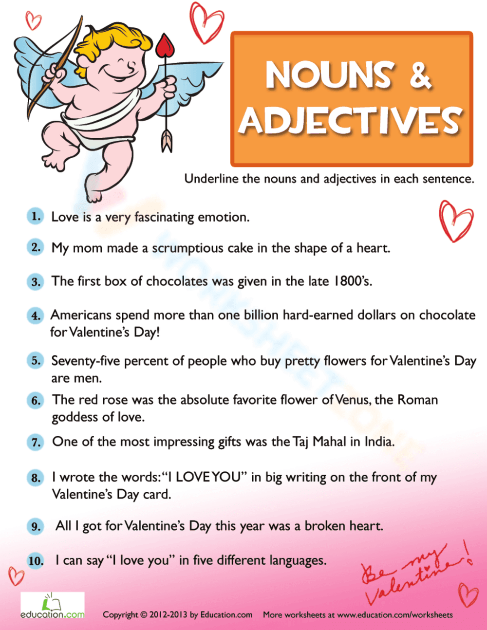 Valentine's Day Grammar Practice Worksheet - Page 1