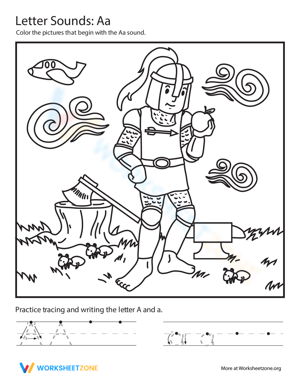 Letter A Sound Recognition and Tracing Worksheet for Kids - Page 1