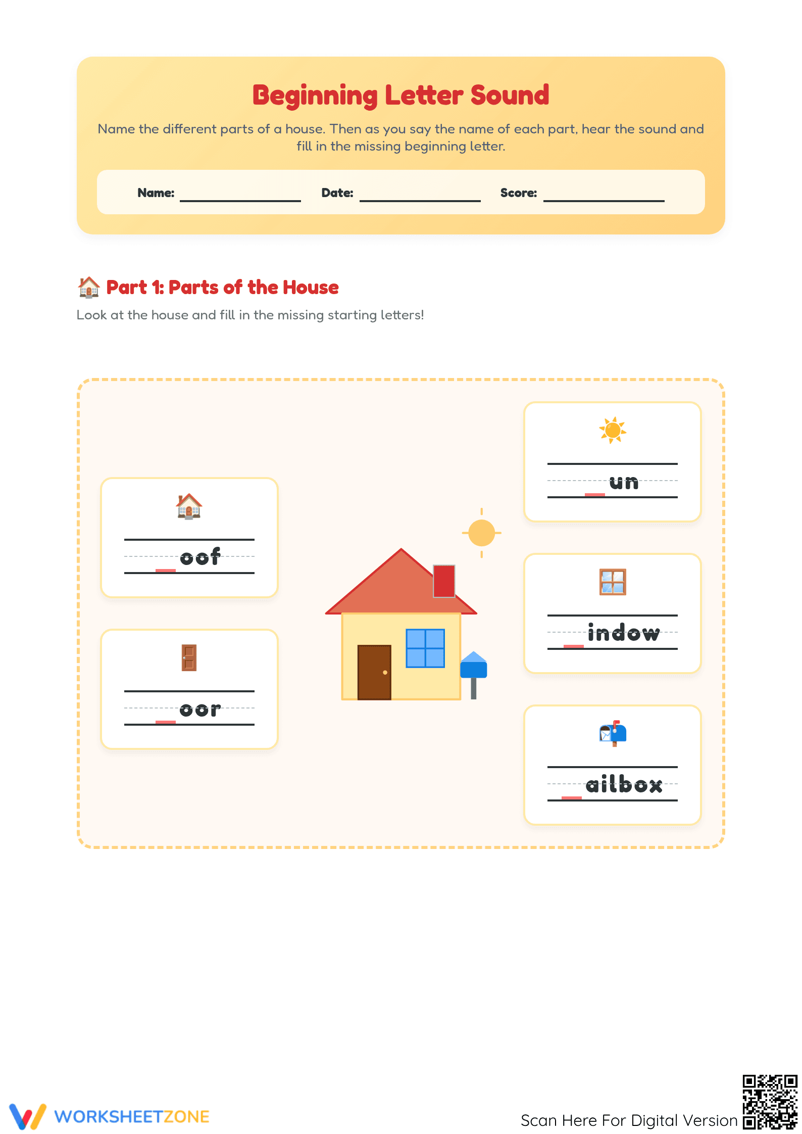 Essential Beginning Sounds Worksheet | Preschool ELA - Page 1