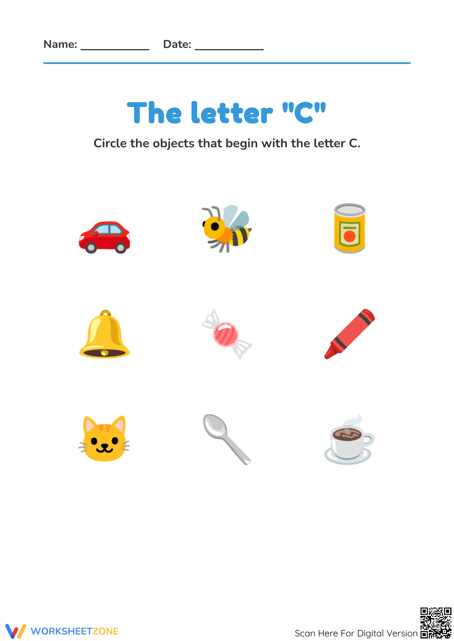 Letter C Beginning Sounds | Printable Preschool Worksheet - Page 1