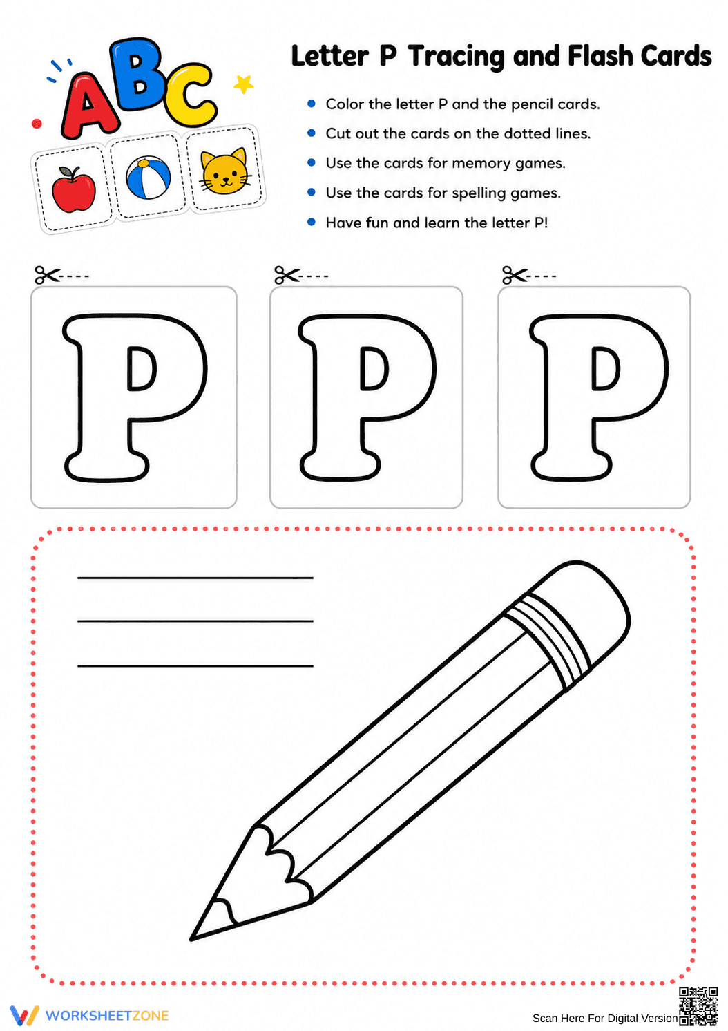 Grade K Letter P — Printable No-Prep Worksheet - Page 1