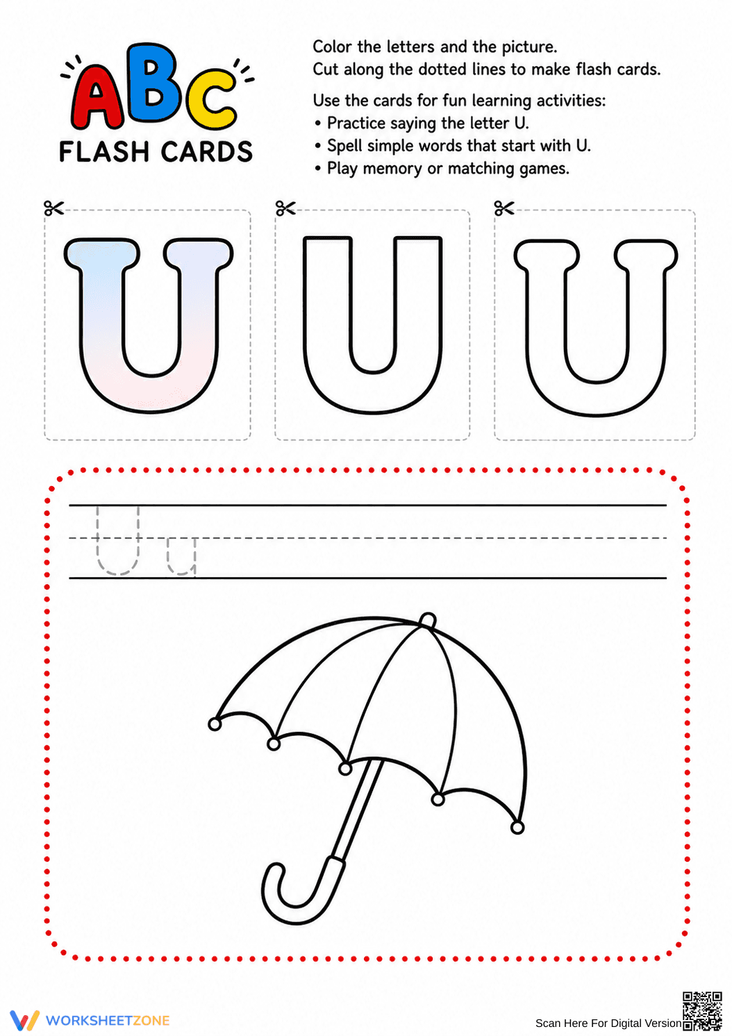 Printable Letter U Flashcards | Grade K ELA - Page 1