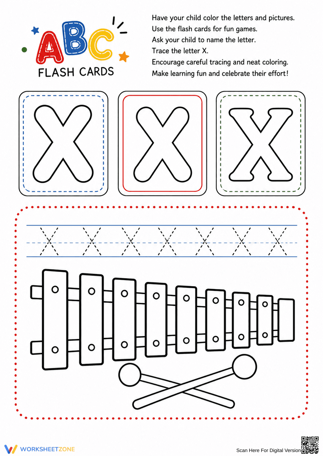 Printable Letter X Tracing & Flash Cards | Kindergarten - Page 1