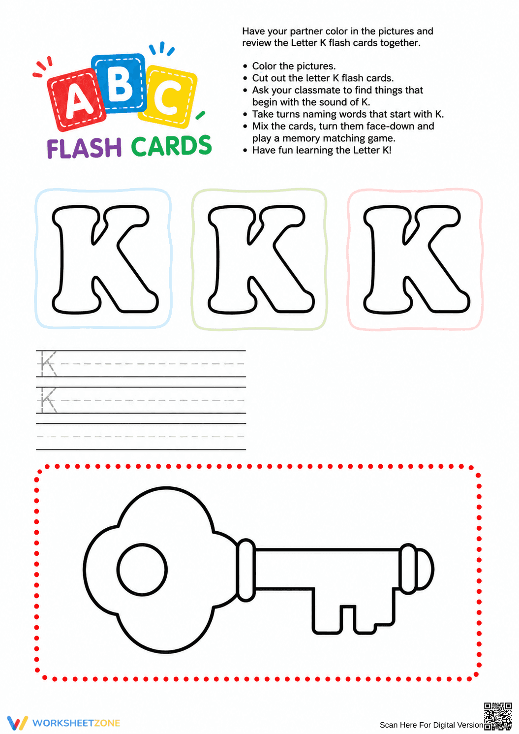 Printable Letter K Tracing & Flash Cards | Grade K-1 - Page 1