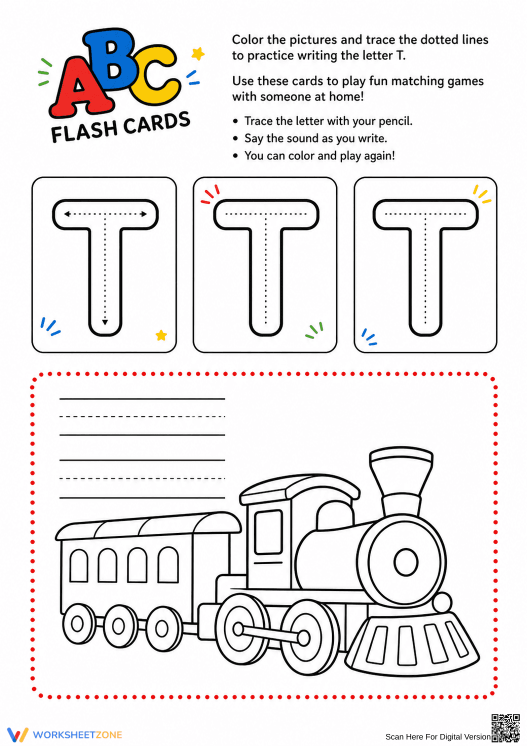 Essential Letter T Handwriting & Phonics Worksheet - Page 1
