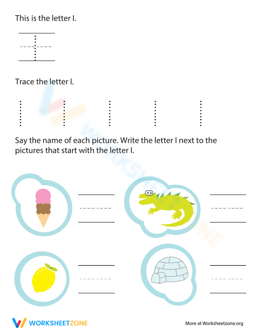 Letter I Handwriting Worksheet for Preschool - Page 1