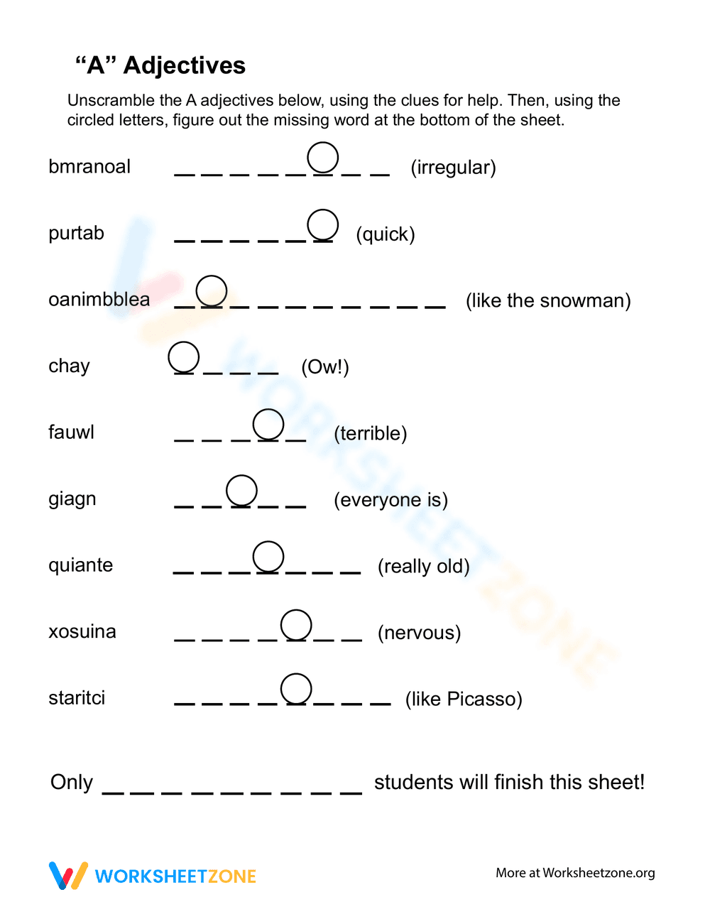 Learning Adjectives Worksheet - Page 1