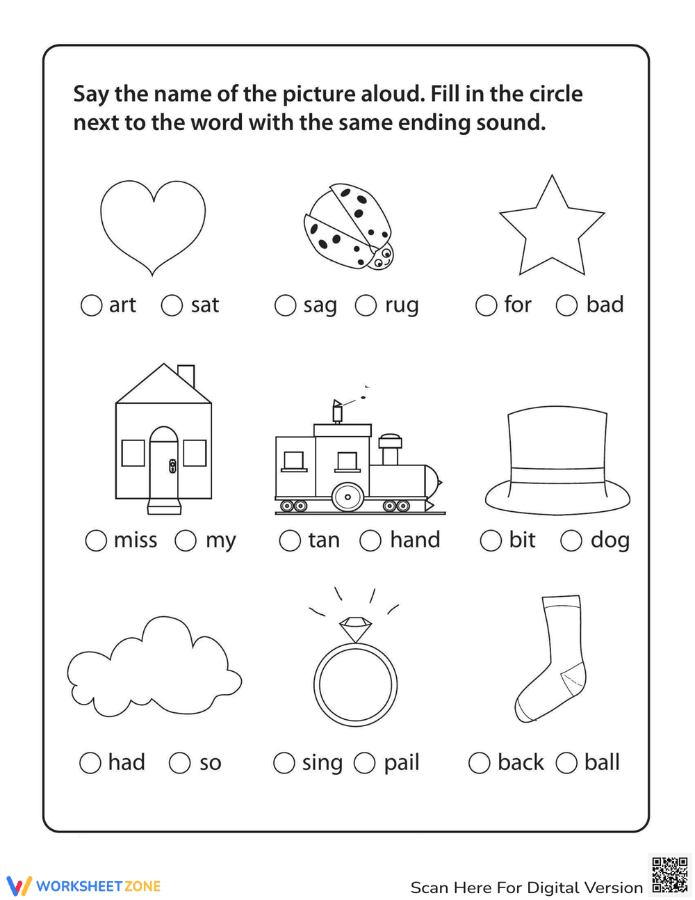 Phonics Matching Worksheet: Ending Sounds - Page 1