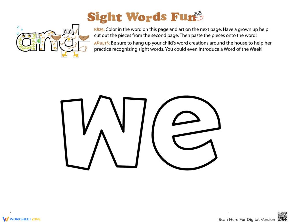 Decorate the Sight Word 'We' Worksheet - Page 1