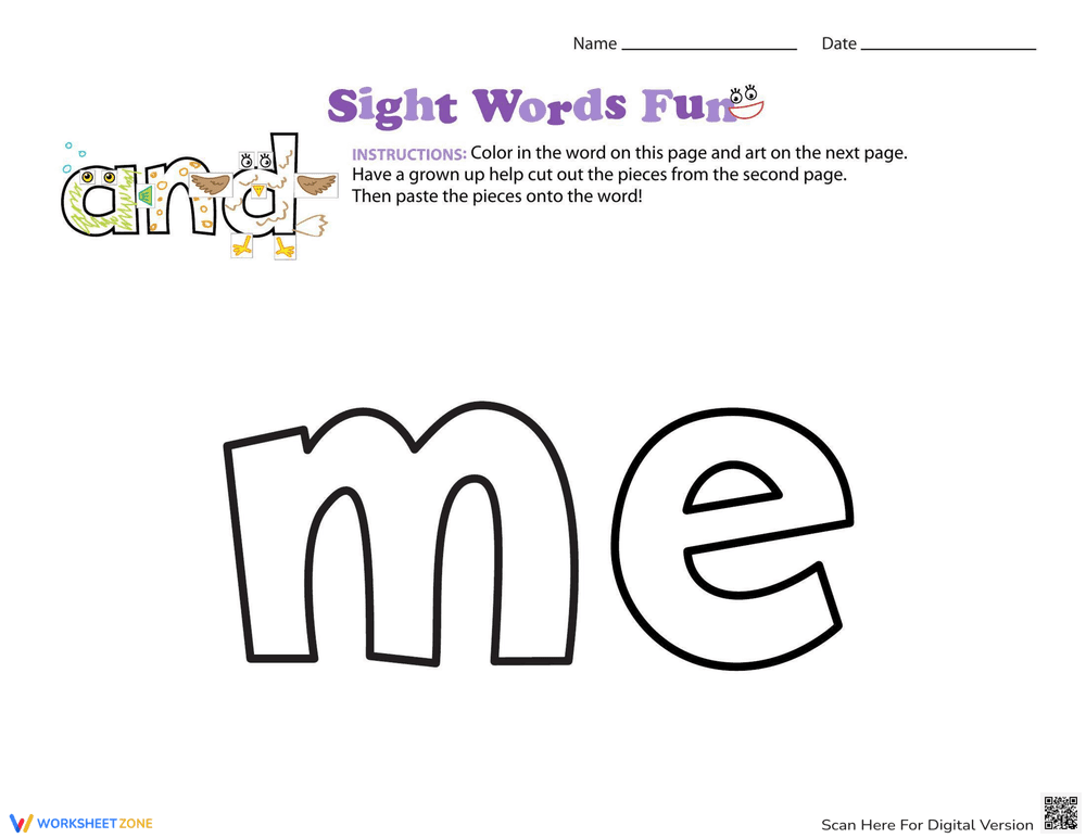 Decorate the Sight Word 'Me' Worksheet - Page 1