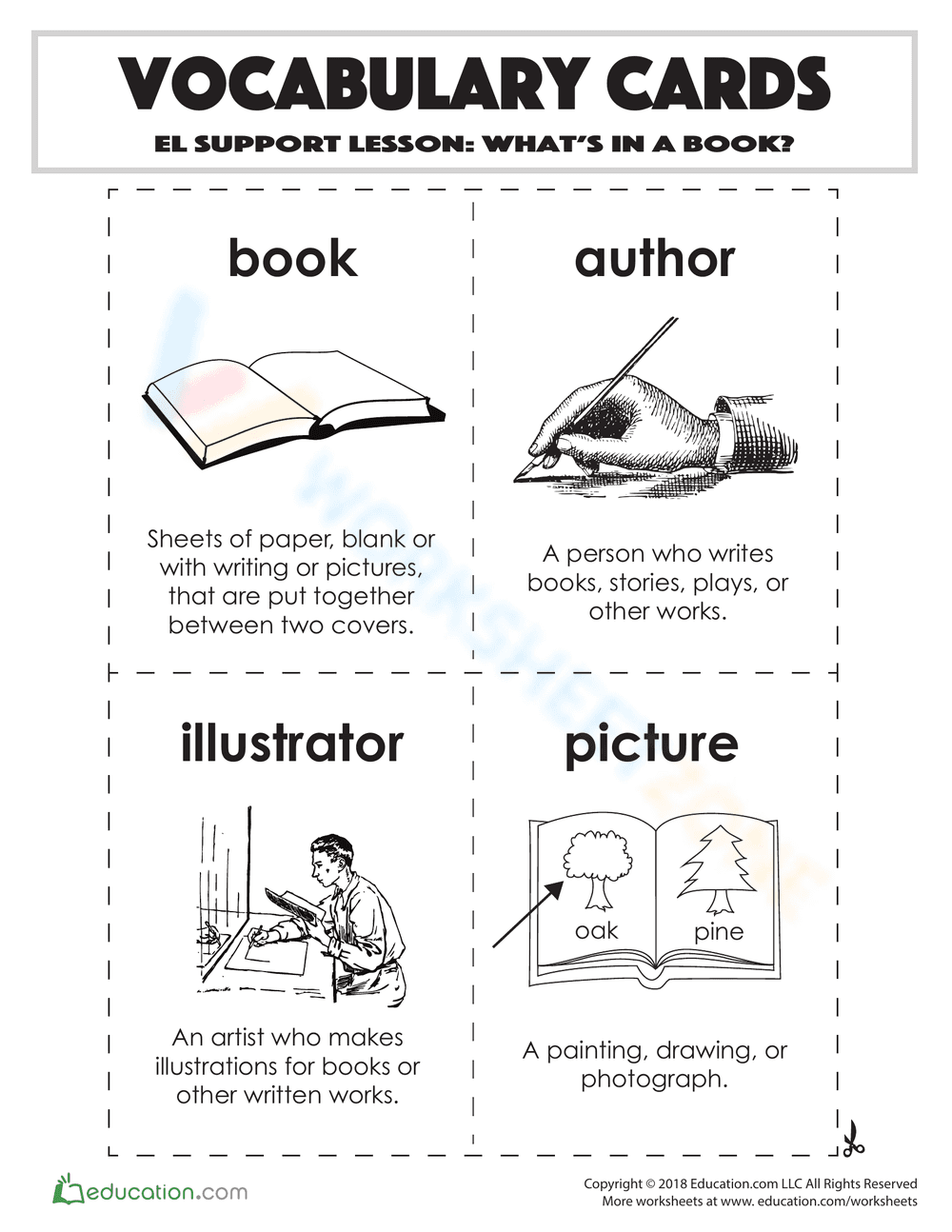 Vocabulary Cards: What's in a Book? - Page 1