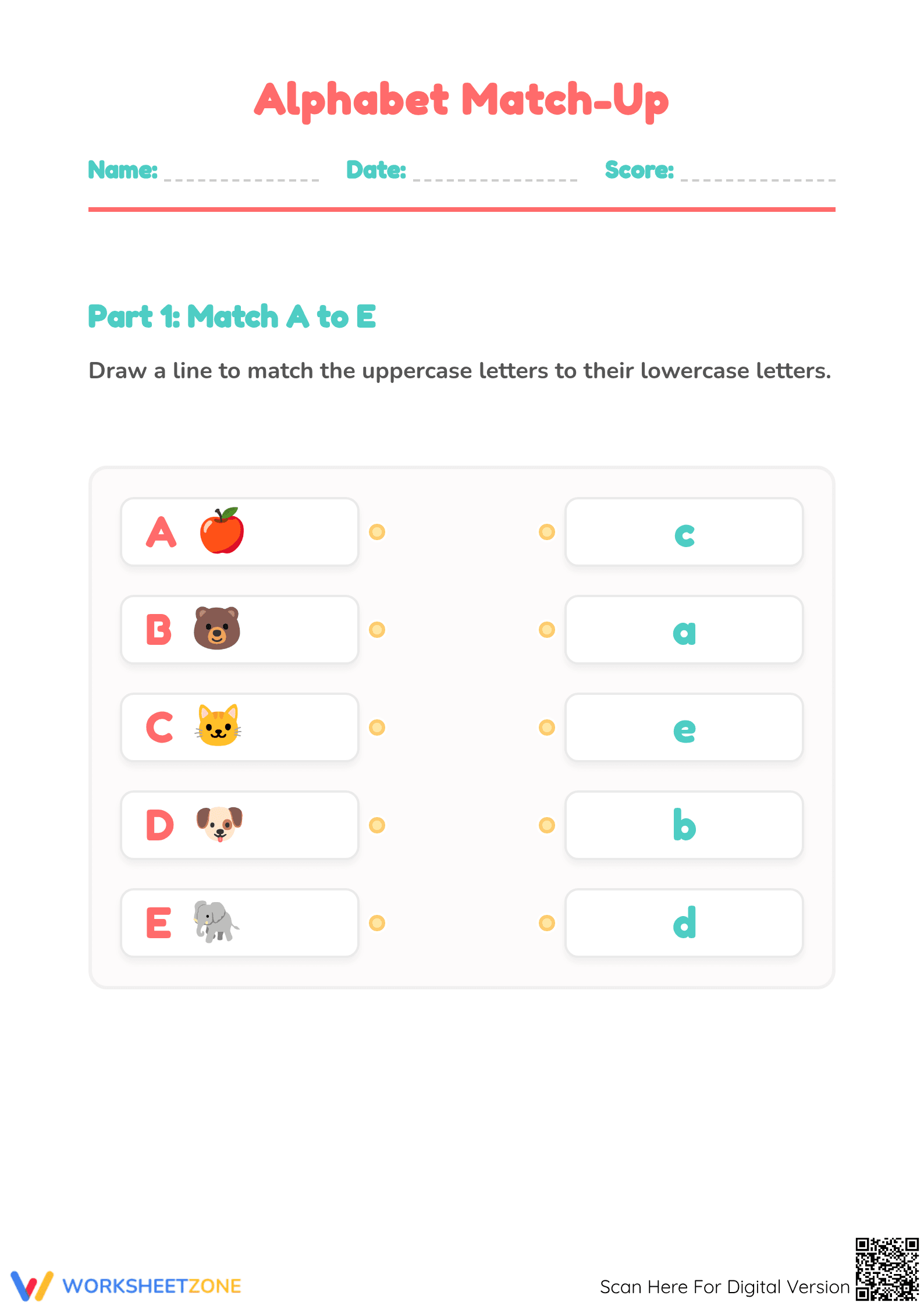 Printable Alphabet Match Up Worksheet | Grade K-1 Essential - Page 1