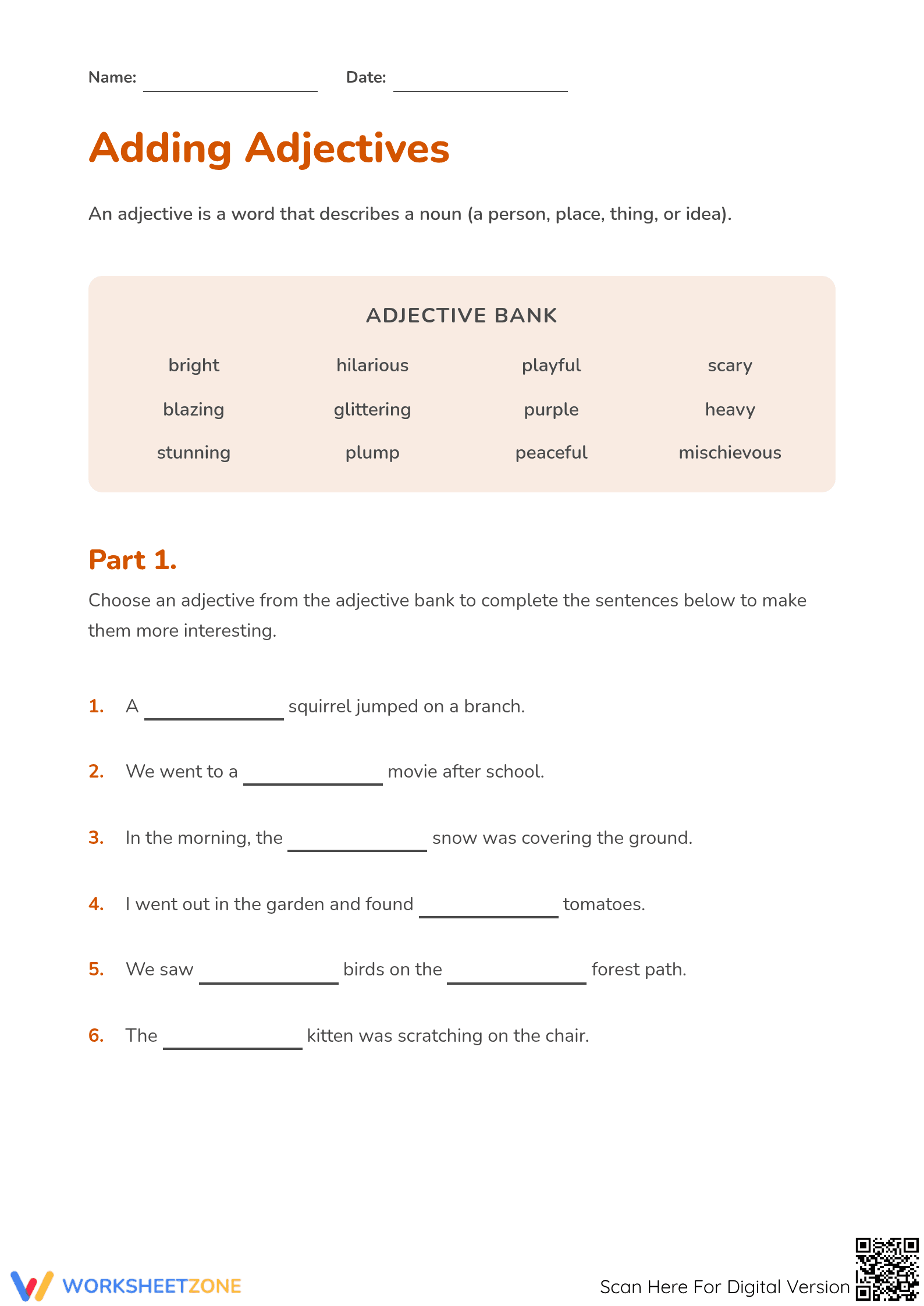 Essential Adjectives Worksheet for Grade 3 | Printable - Page 1