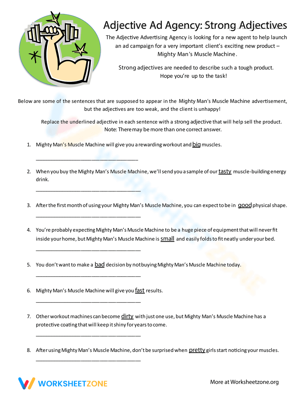 Using Strong Adjectives Worksheet - Page 1
