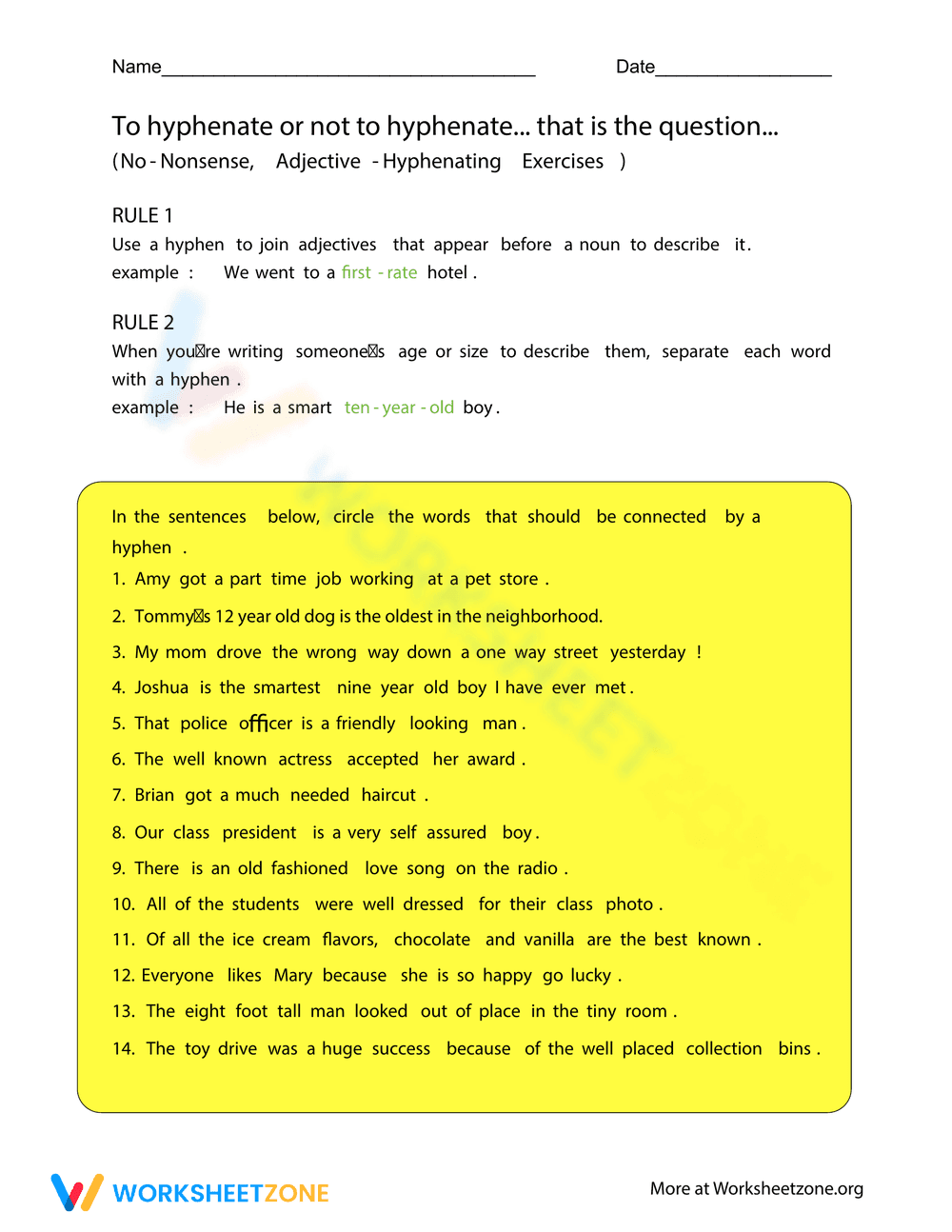 Using Hyphenated Adjectives Worksheet - Page 1