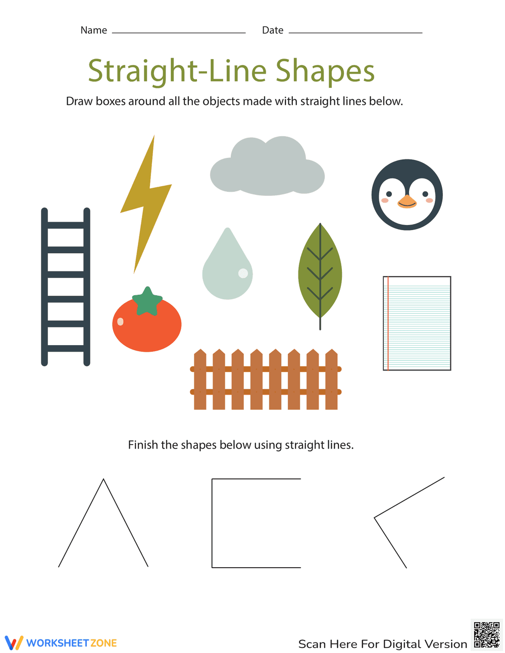 Identify Shapes with Straight Lines - Page 1