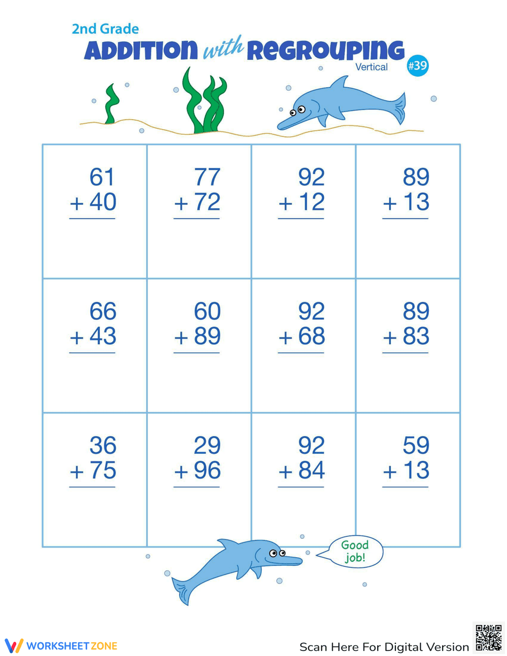 Vertical Double Digit Addition Practice - Page 1