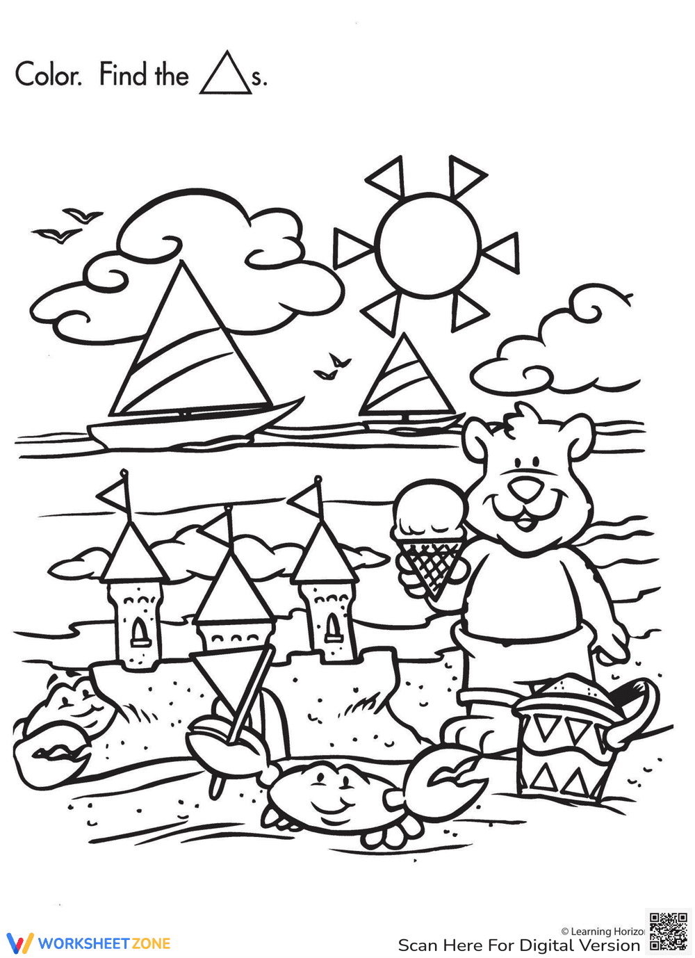 Shape Search: Baby Bear at the Beach - Page 1