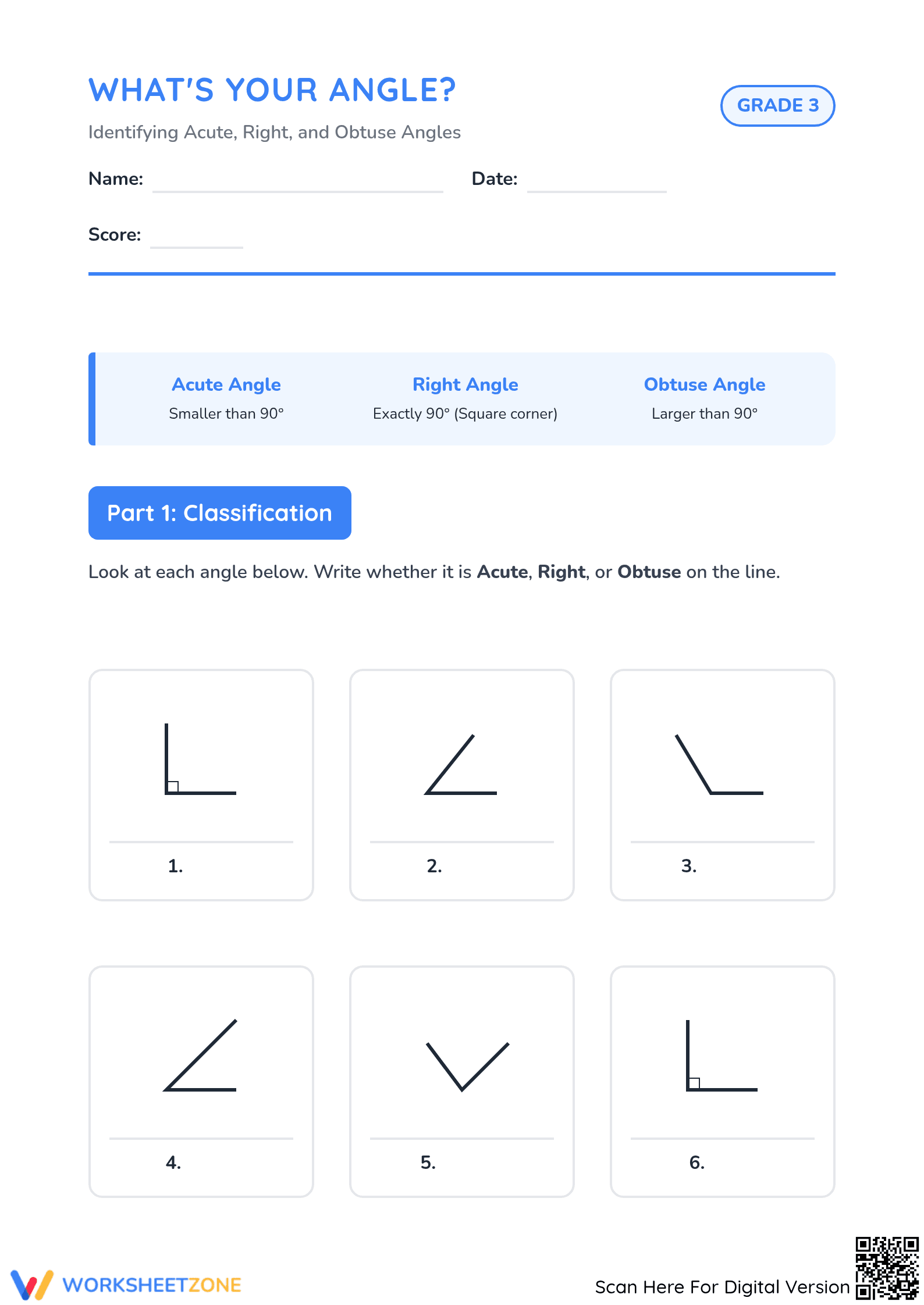 Essential Classifying Angles Worksheet | Grade 3 Math - Page 1