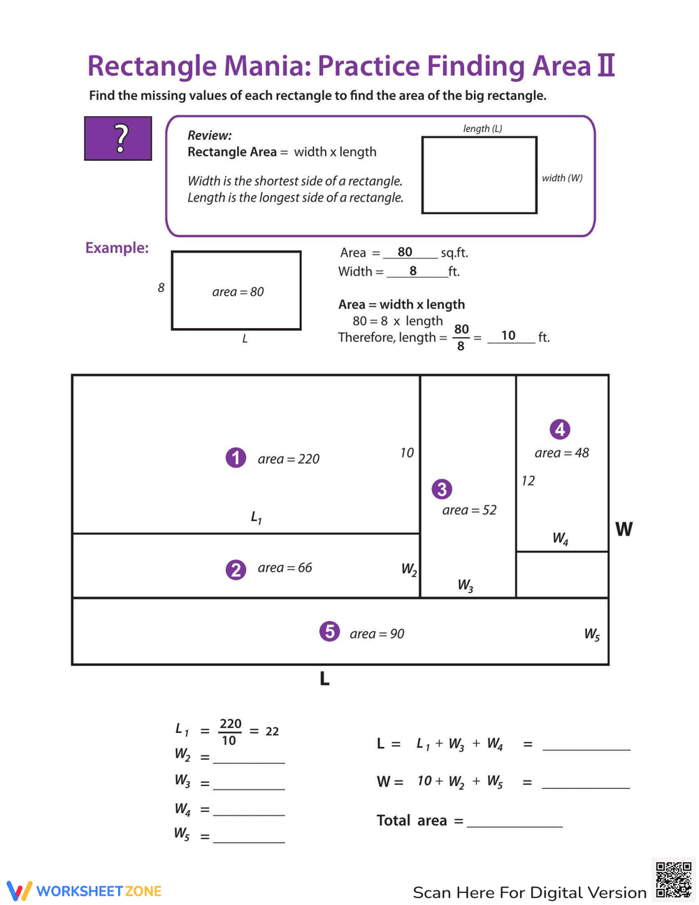 Rectangle Algebra: Finding Area - Page 1