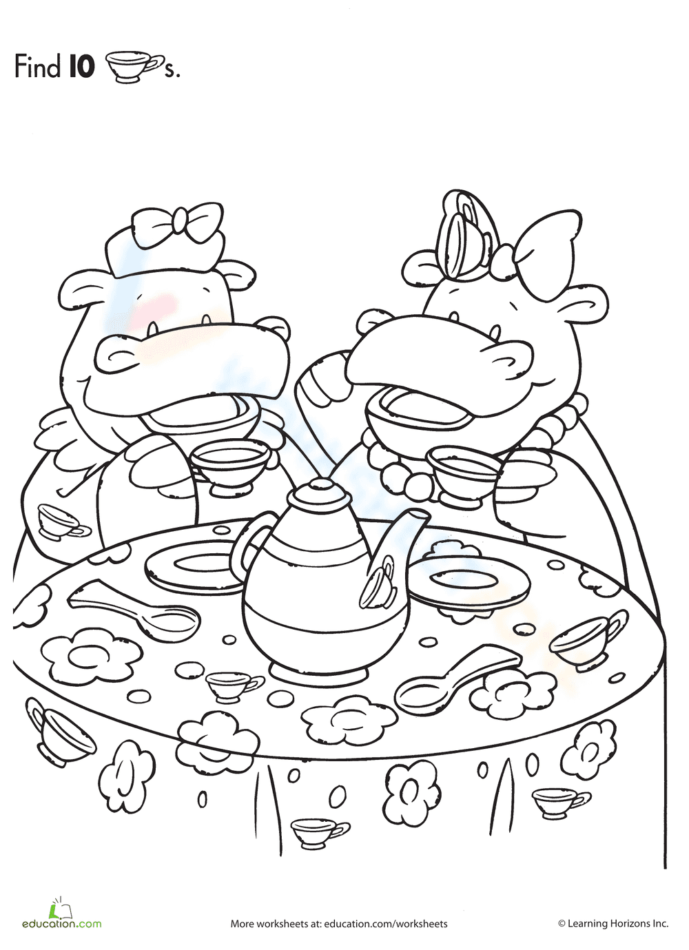 Find and Count Hippo Tea Party - Page 1