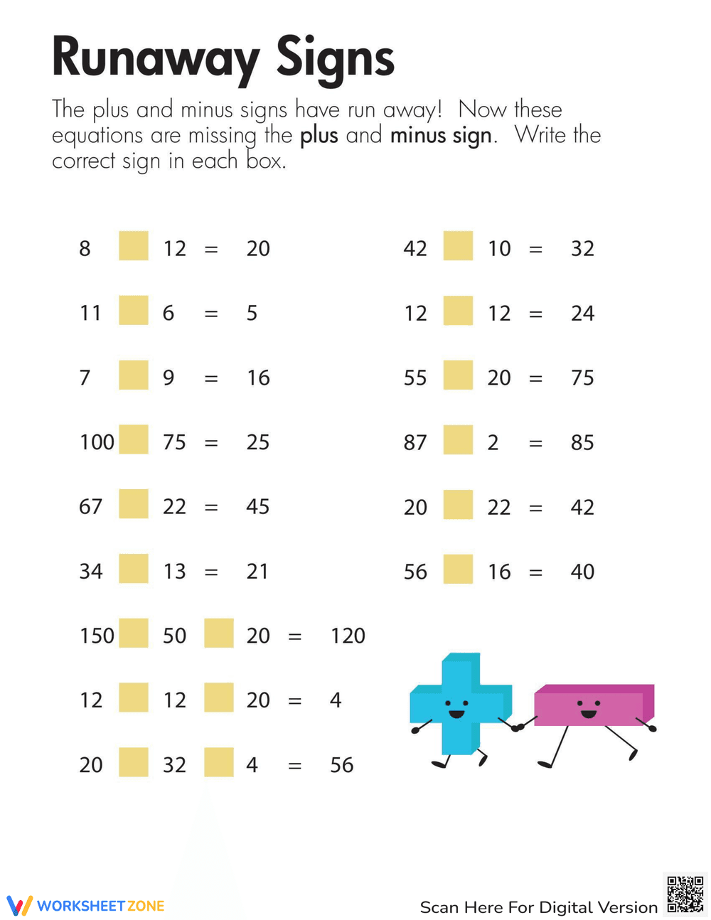 Addition and Subtraction Signs - Page 1