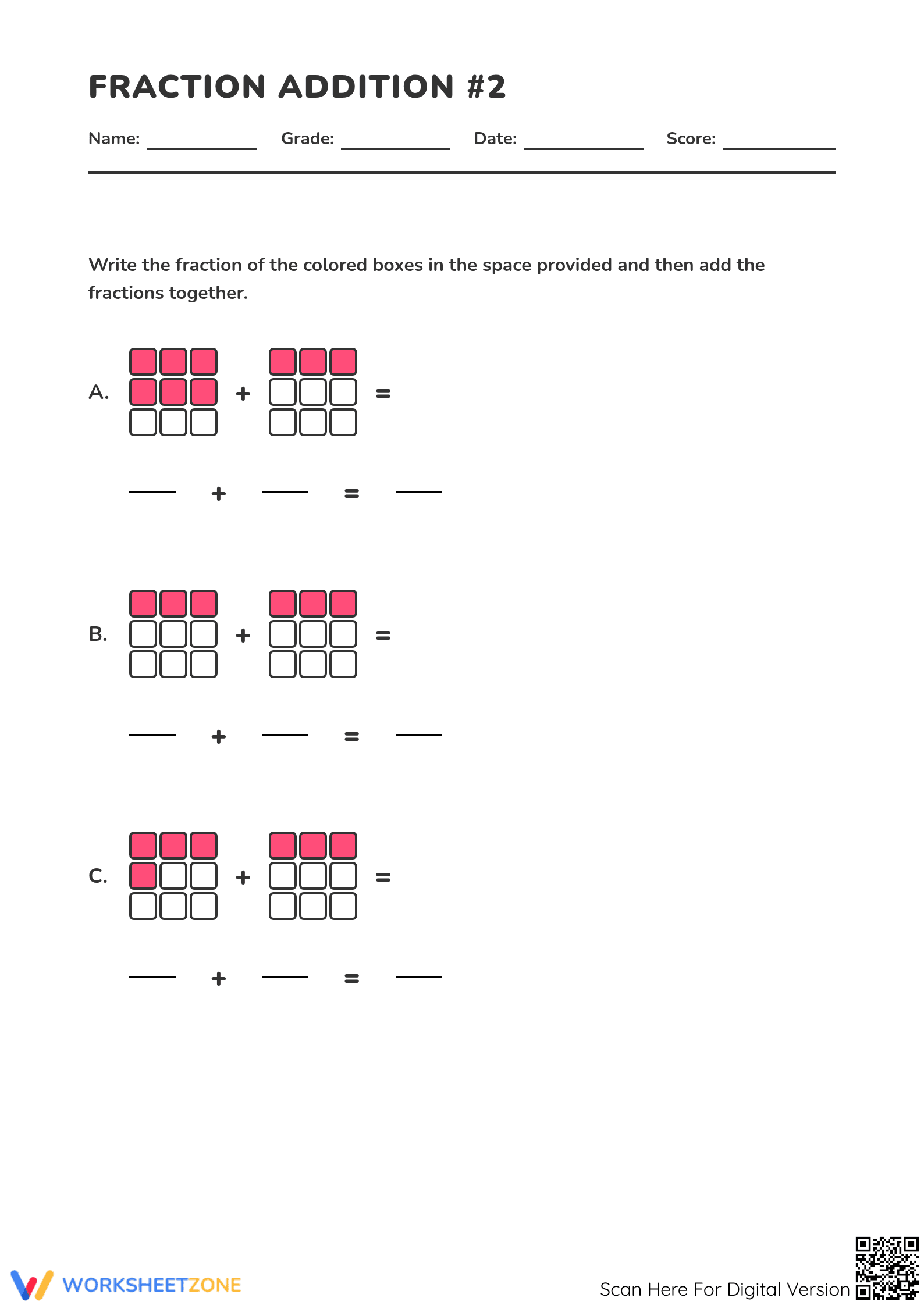 Grade 5 Adding Fractions — Printable No-Prep Worksheet - Page 1