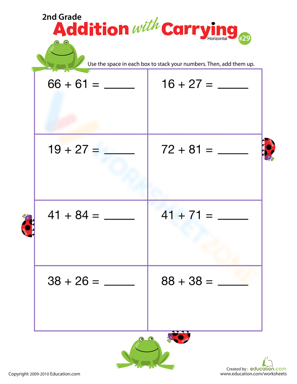 Addition with Carrying Practice: Set 29 - Page 1