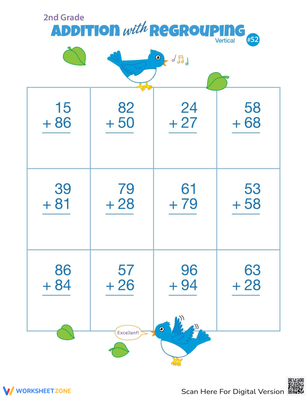 Practice in Double-Digit Vertical Addition - Page 1