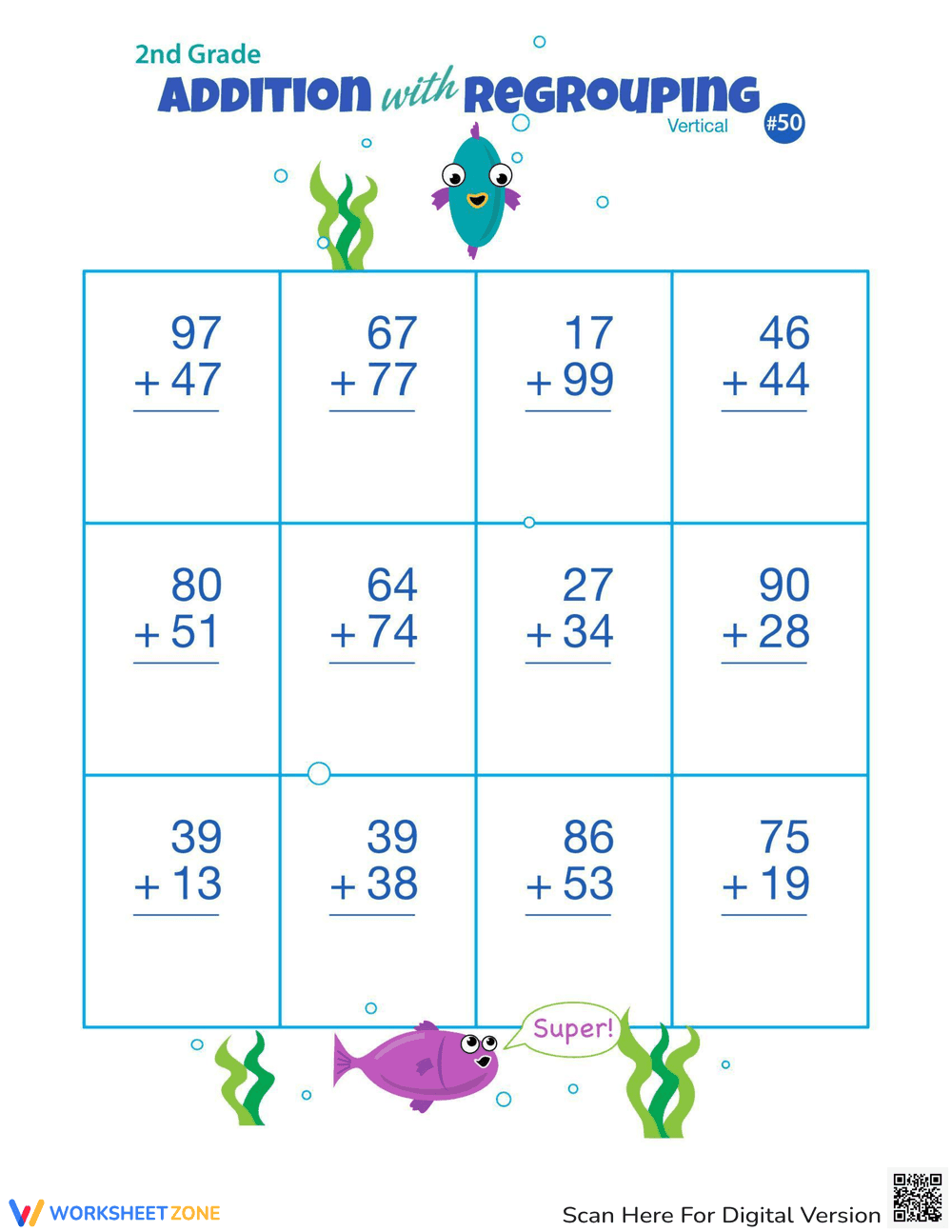 Double-Digit Vertical Addition Drills - Page 1