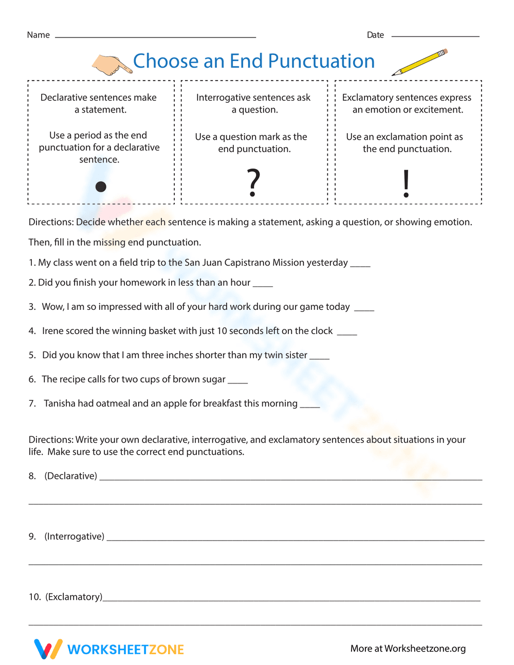 Choose End Punctuation Worksheet - Page 1