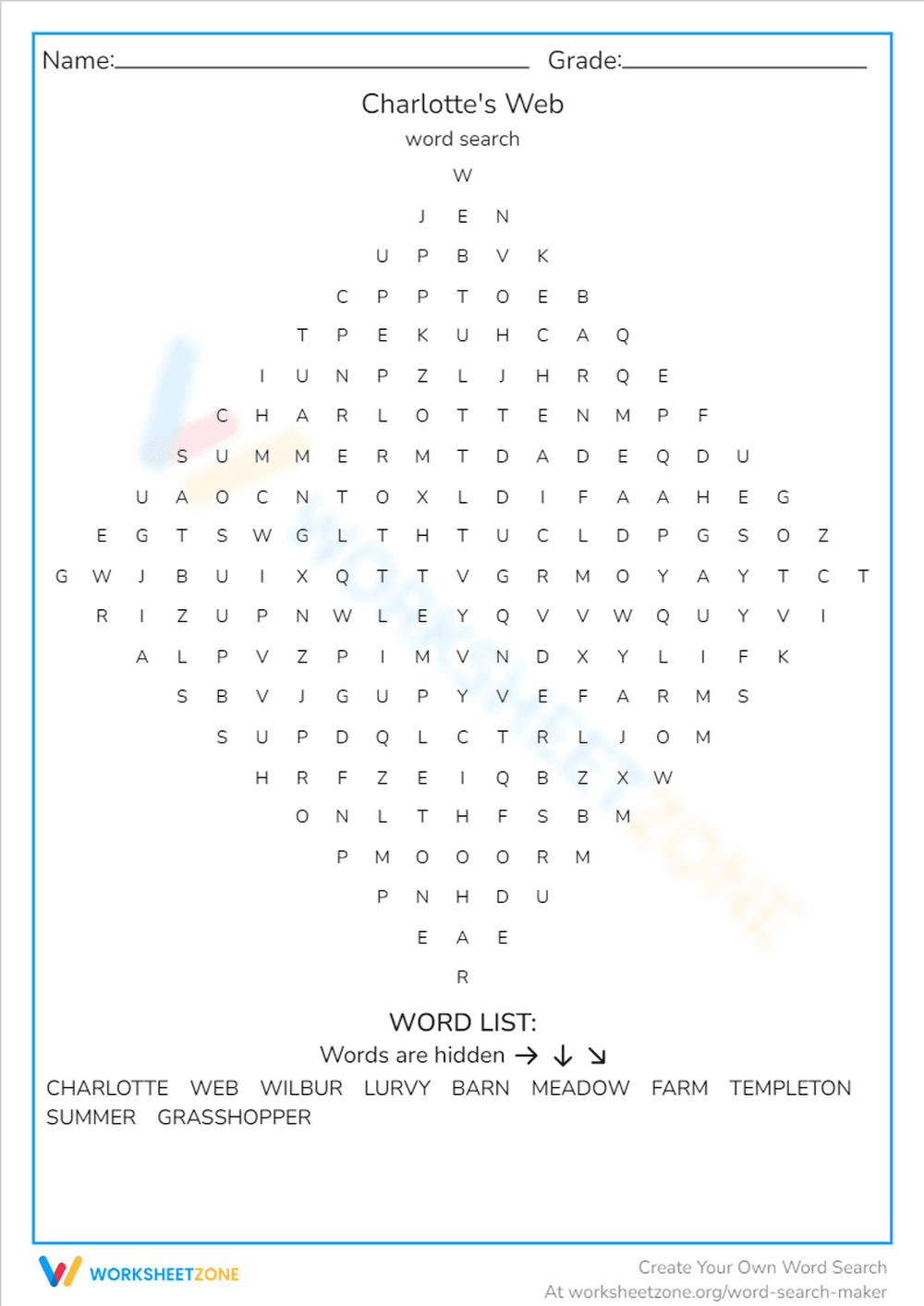 Charlotte's Web Activity Worksheet - Page 1