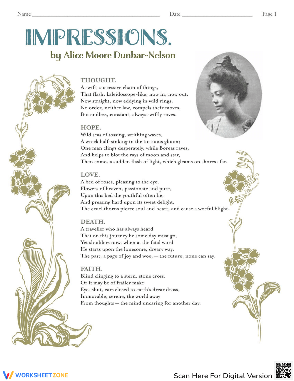 Analyzing Poetry Impressions Worksheet - Page 1